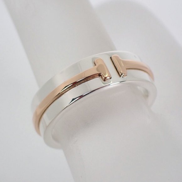 TIFFANY/ 925/750 T TWO combination narrow ring size 9 - Picture 6 of 9